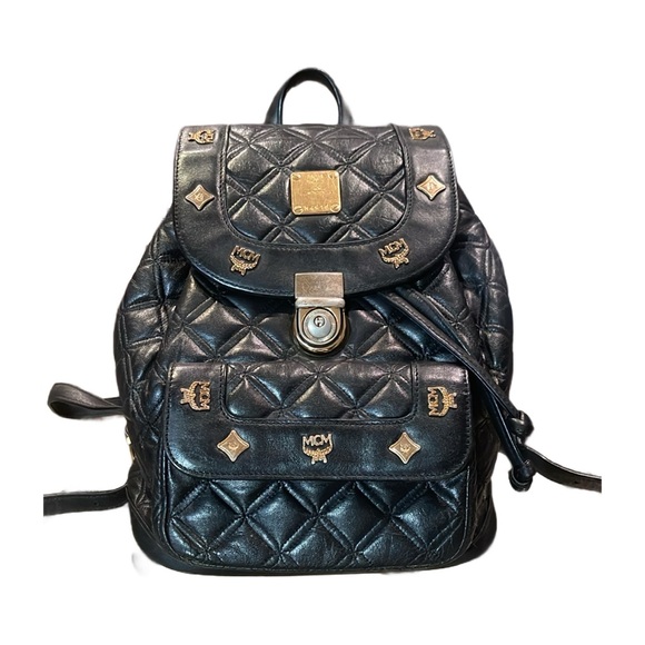 MCM Black Quilted Backpack with Gold Hardware - Picture 1 of 16